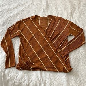 NWOT Orange Striped Surplice Blouse
